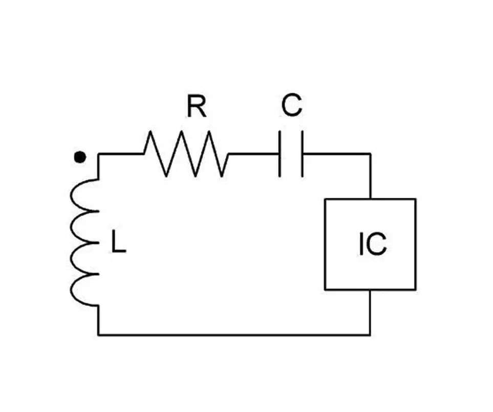 Equivalent circuit diagram of a passive RFID transponder.