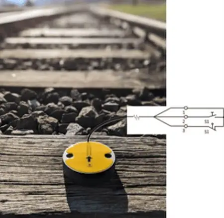 Ein passiver UHF-RFID-Sensortransponder von smart-TEC, der direkt am Gleis installiert wird.