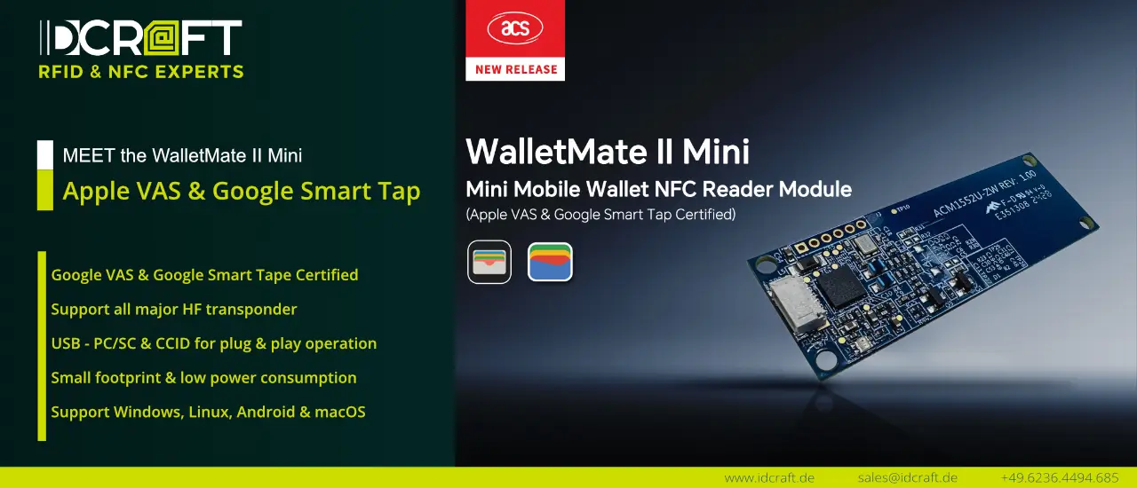 WalletMate II Mini mit Apple Wallet VAS & Google Smart Tap!