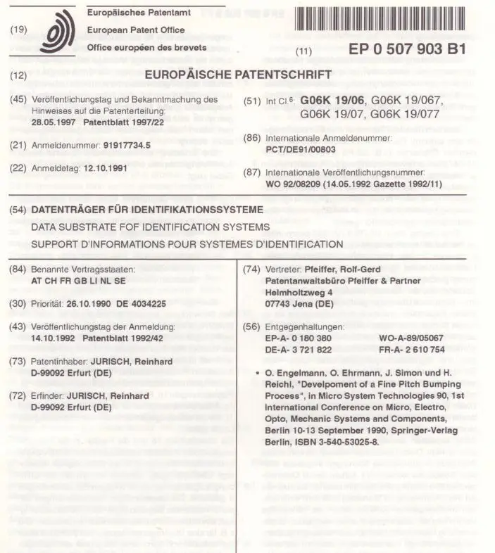 CoC EP patent RJU 1990 (Image: microsensys)