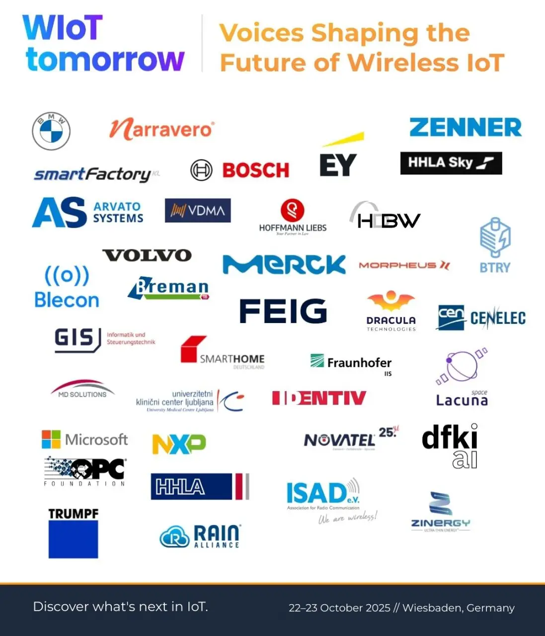 Collage of all company logos of the WIoT tomorrow 2025 conference speakers in Wiesbaden.