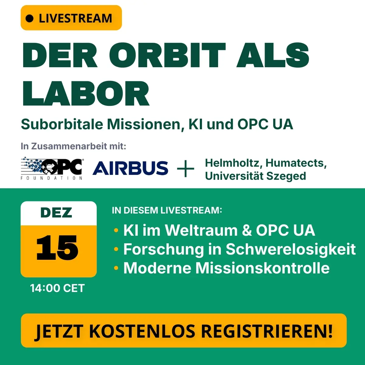 Think WIoT Day am 15. Dezember 2025: Der Orbit als Labor - Suborbitalmissionen, KI & OPC UA