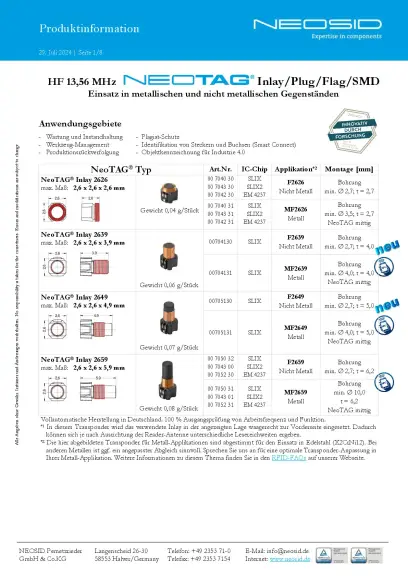 NeoTAG HF RFID Datasheet