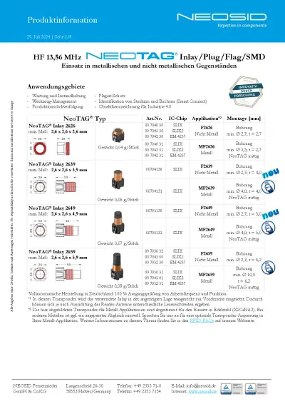 NeoTAG HF RFID/NFC Product Information