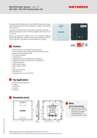 ARU 2400 RFID Antenna Reader Datasheet