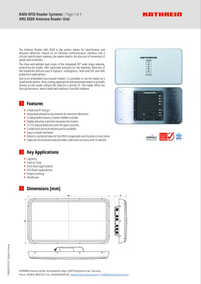 ARU 8500 RFID Reader Datasheet