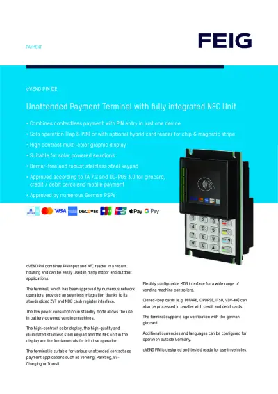 FEIG cVEND PIN Datasheet