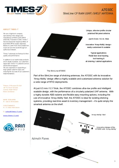 Times-7 A7030C RFID Shelf Antenna Datasheet
