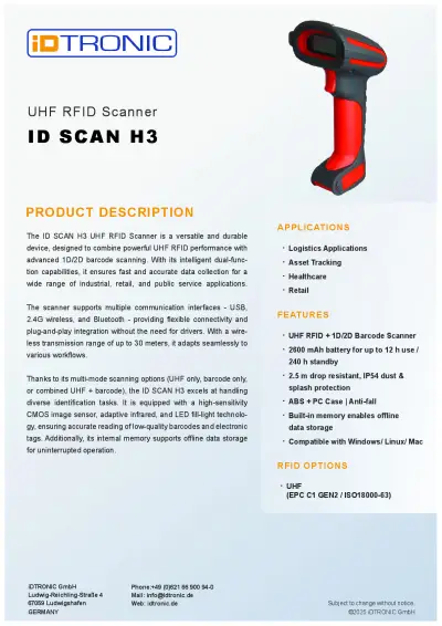 ID SCAN H3 Data Sheet