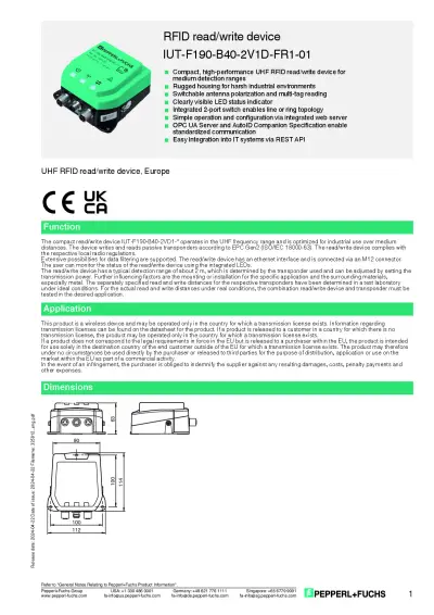 UT-F190-B40 UHF-Lesegerät – Datenblatt