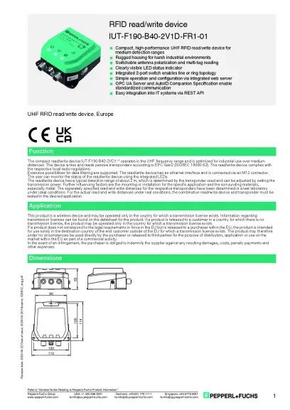 UT-F190-B40 UHF-Lesegerät – Datenblatt