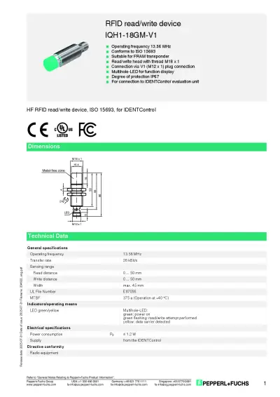 IQH1-18GM-V1 HF Reader Datasheet