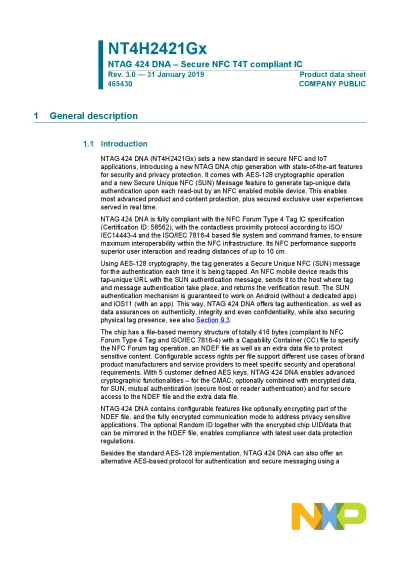 Fiche technique NXP NTAG 424 DNA