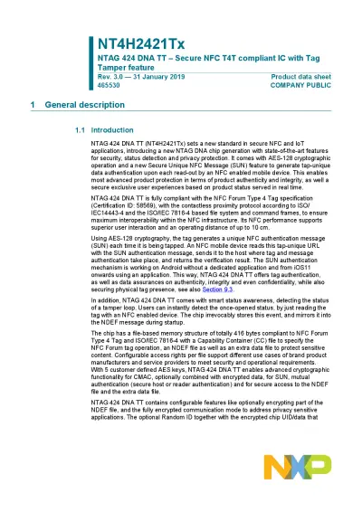 Fiche technique NXP NTAG 424 DNA TagTamper
