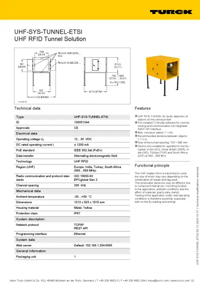 Turck UHF RFID Tunnel Datasheet