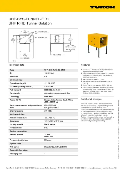 Turck UHF RFID Tunnel Datasheet