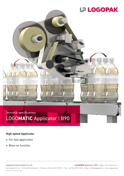 Fiche technique de l'applicateur Logomatic B90