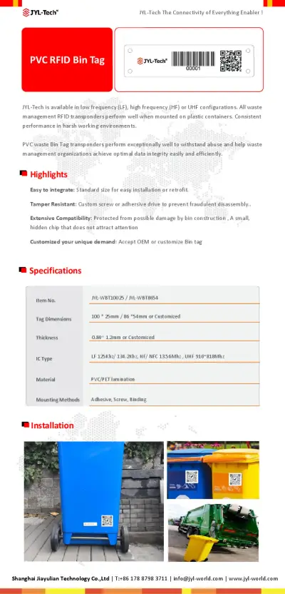JYL-Tech PVC RFID Bin Tag Datasheet