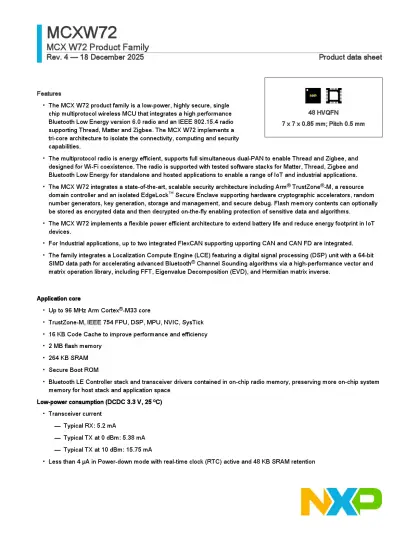 Fiche technique de la gamme de produits MCX W72