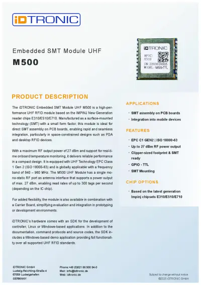 iDTRONIC M500 Datenblatt