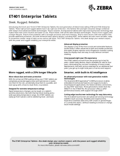 ET401 Enterprise Tablets Spec sheet
