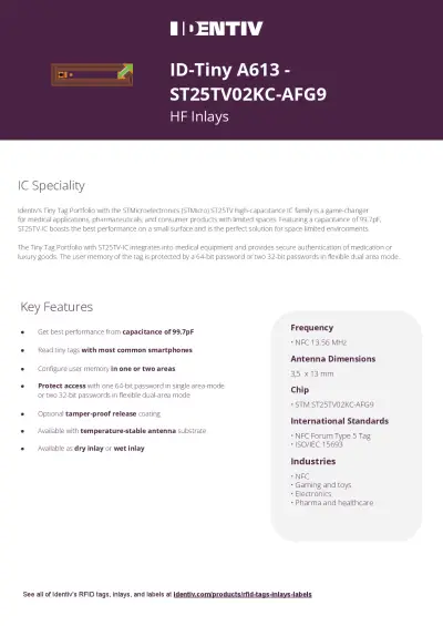 Identiv ID-Tiny A613 Datenblatt