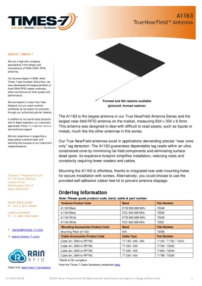 A1163 True NearField™ Antenna datasheet