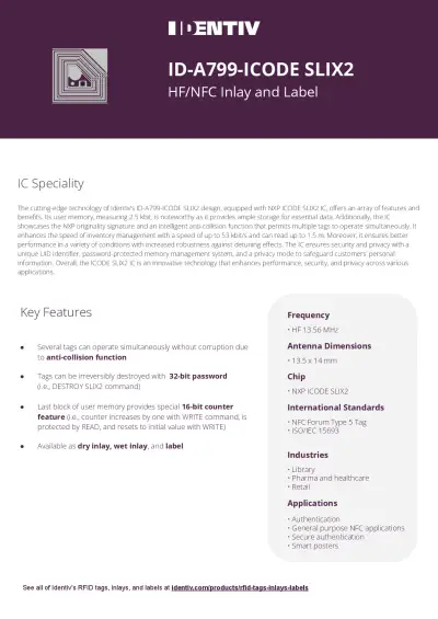 ID-A799-ICODE SLIX2 Datasheet