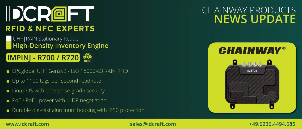 Impinj R700 UHF RAIN RFID reader for industrial and logistics applications distributed by IDCRAFT