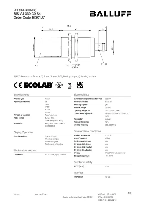 BIS VU-330-C0-S4 Datasheet