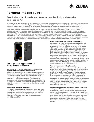 Fiche technique de l'ordinateur mobile TC701