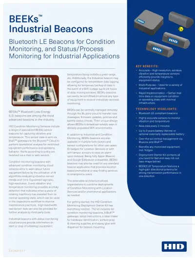 BEEKS Feux de signalisation industriels Fiche technique