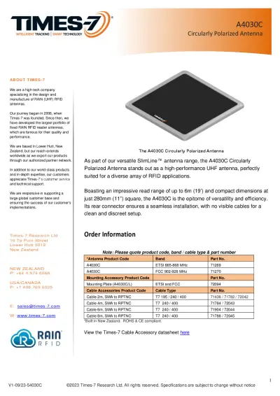 A4030C UHF RFID Antenna Datasheet