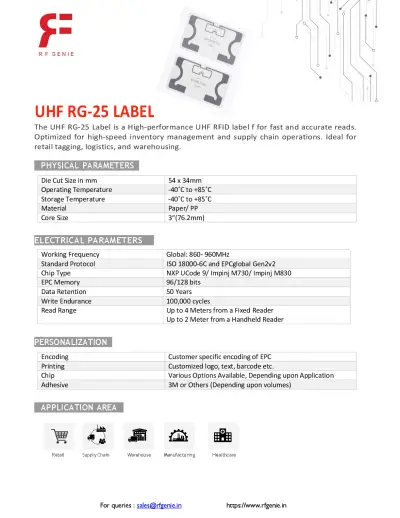 Datenblatt zum UHF-RG-25-Etikett