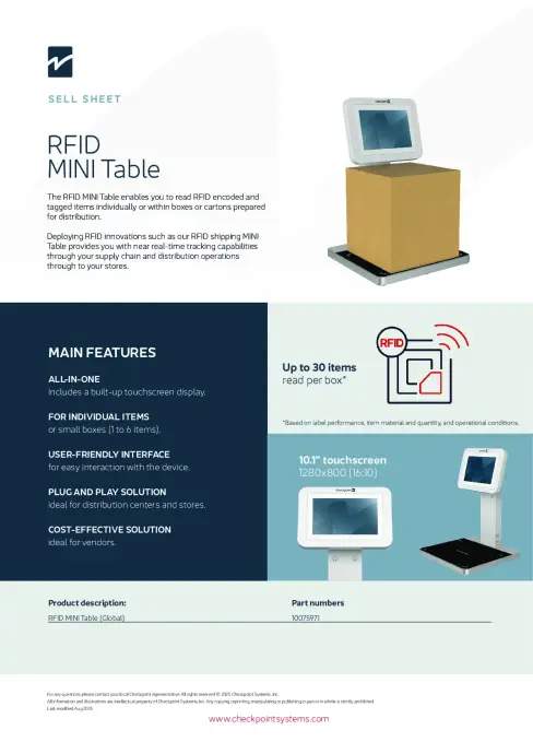Fiche de vente de la mini-table RFID
