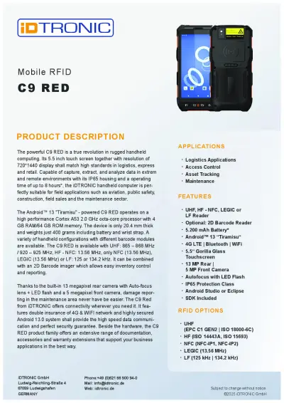 Mobile RFID C9 RED Datasheet