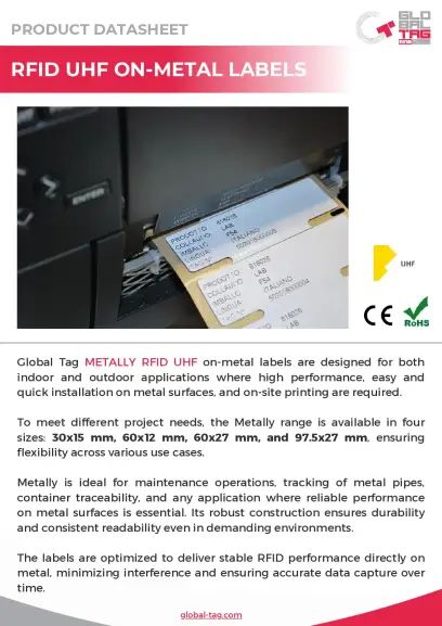 Fiche technique des étiquettes RFID UHF pour surfaces métalliques