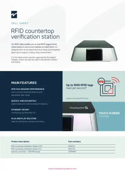 Fiche de vente de la station de vérification de comptoir RFID