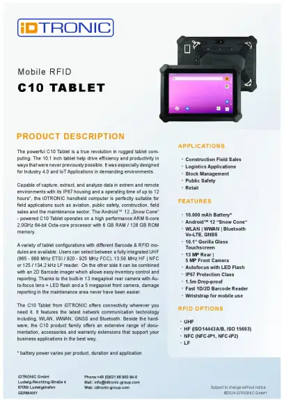 C10 Tablet Datasheet