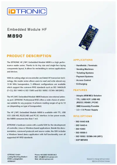 M890 Datasheet
