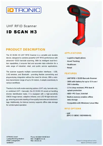 ID SCAN H3 – Datenblatt