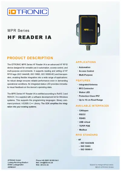 IDtronic MPRSeries-HF-Reader-IA.pdf