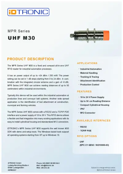 IDtronic MPRSeries-UHF-M30-Reader.pdf