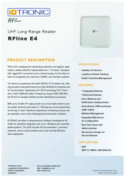 RFline E4 – Fiche technique