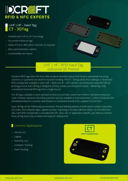 UHF | HF – Fiche technique de l'étiquette RFID 3D rigide
