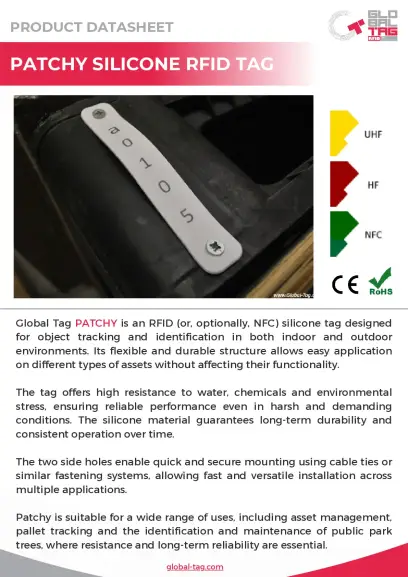 Étiquette RFID en silicone PATCHY – Fiche technique