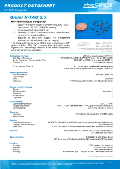Qmini U-TAG 2.5 Datasheet