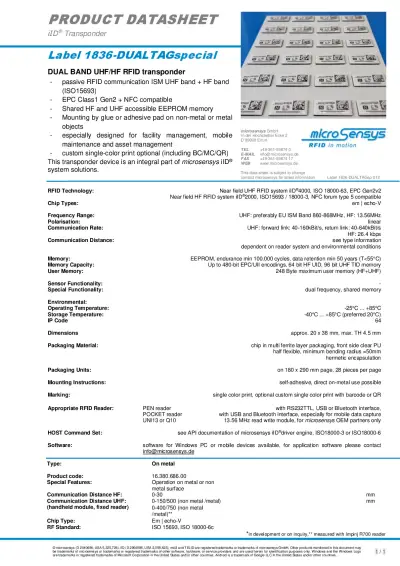 Label 1836-DUALTAGspecial Datasheet
