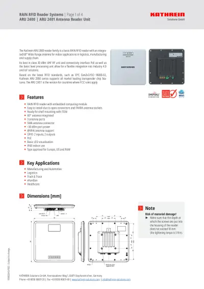 ARU 2400 RFID Antenna Reader Datasheet
