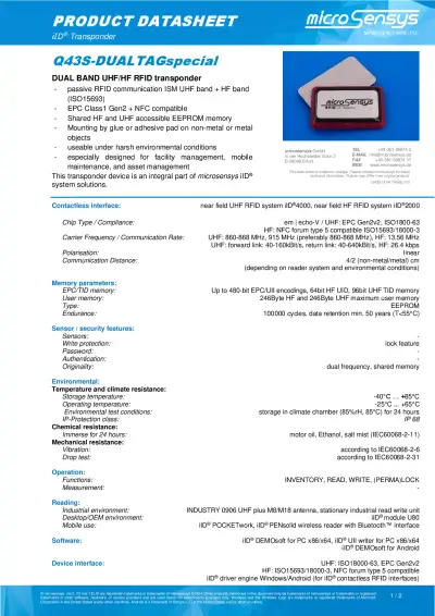 Q43S-DUALTAGspecial Datasheet
